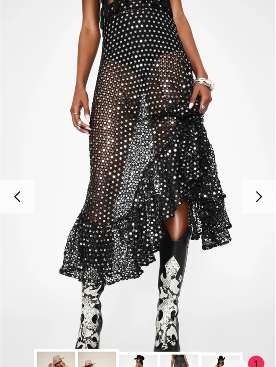 Eastnwest Label Dresses & Skirts - NWT Black Open Knit Mirror Sequin Midi Ruffle Skirt FESTIVAL SEASON 🪩